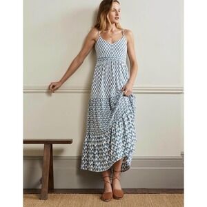 Boden Strappy Jersey Maxi Dress Chesapeake Woodblock Bloom Floral Block Tiered